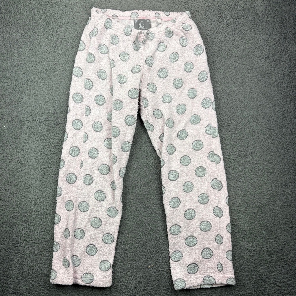 PJ Couture Womens Small Pink Grey Polka Dot Fleece Pajama Pants Sleepwear S